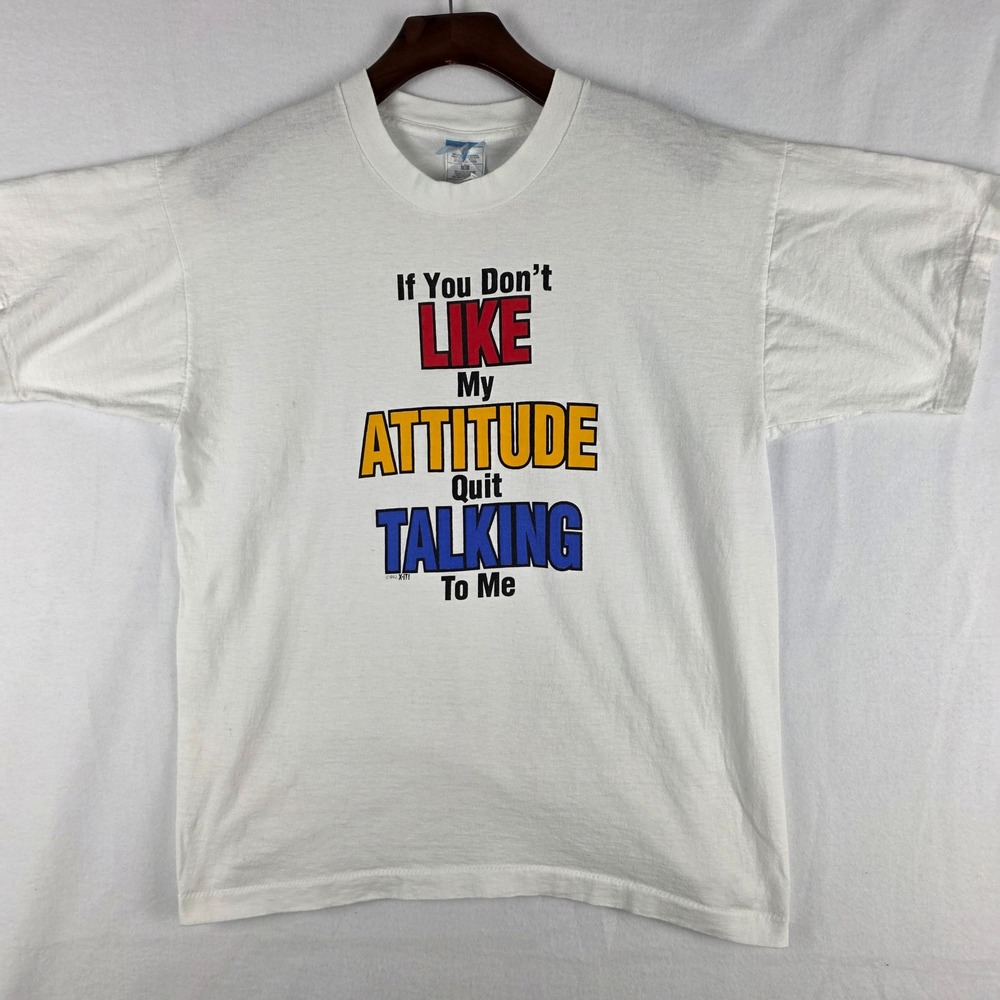 Vintage 1992 Fruit of the Loom X-IT Attitude Graphic T-Shirt Mens Large White
